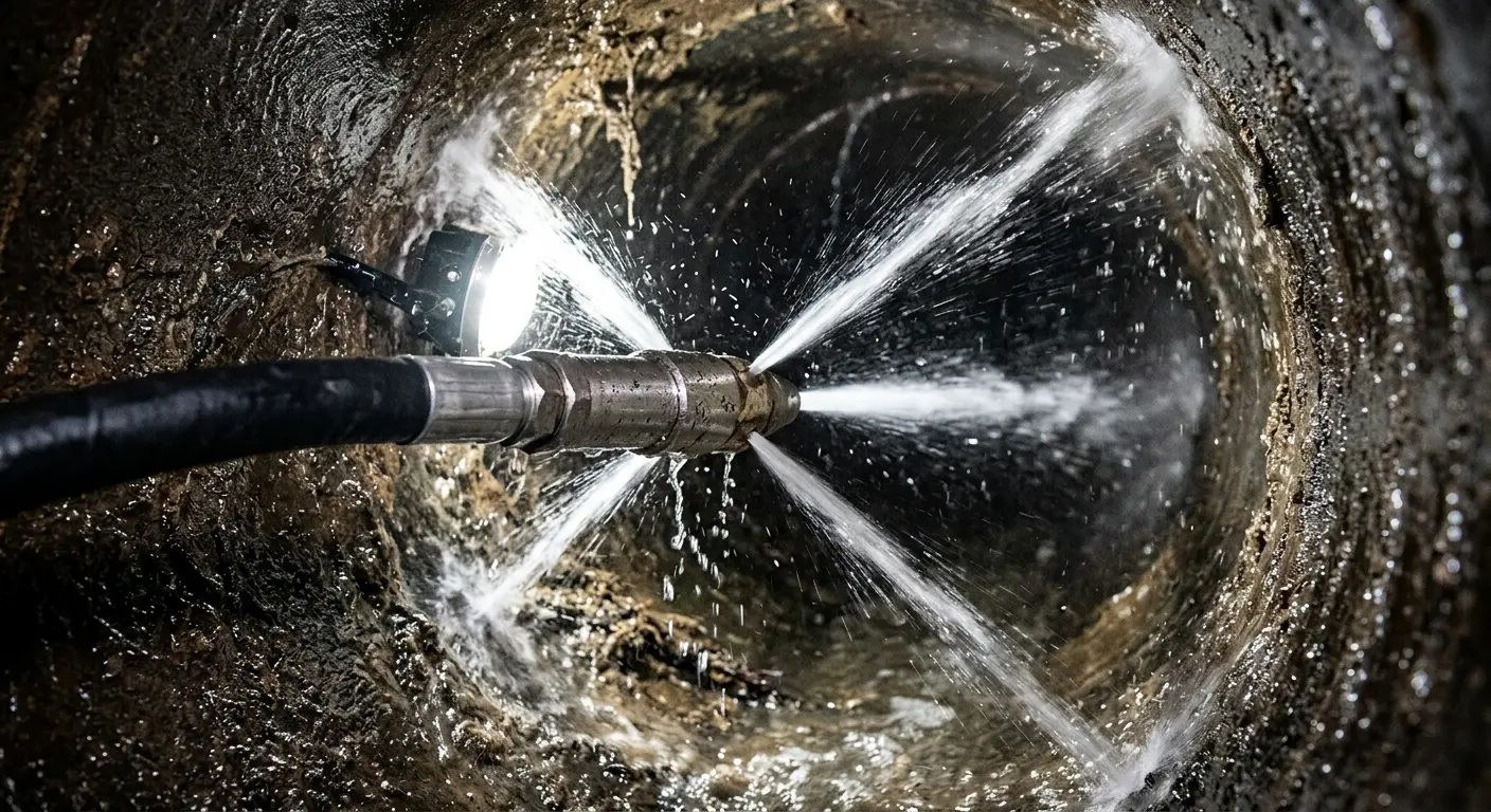 High-pressure hydro jetting nozzle cleaning sewer pipe for Trenchless Sewer Repair in Carroll